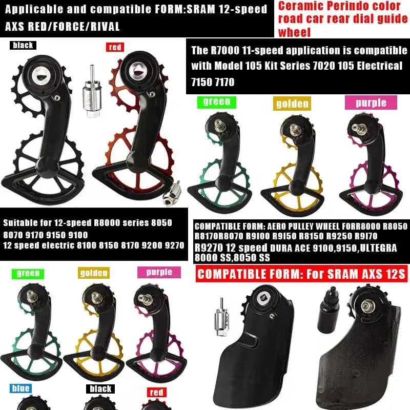 Bici da strada CS cuscinetto in ceramica in fibra di carbonio Ruota guida Puleggia posteriore per shimano 105/R7000 R8000/R8050/R9100/R9150SS SRAM Rosso AXS