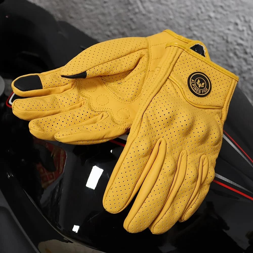 Breathable Goatskin Motorcycle Gloves Genuine Leather Perforated Guantes Touch Screen Moto Men Women Motorbike Cycling Racing