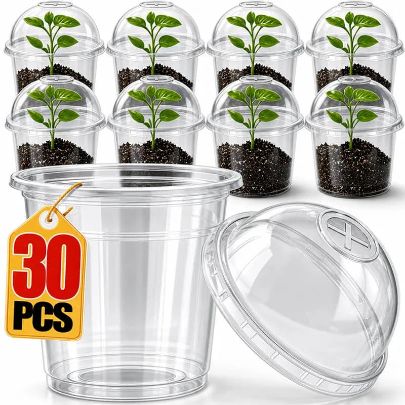 30/10Pcs Plant Plastic Seed Stater Clear Cup with Cover Flower Propagation Container Greenhouse Nutrition Cup Flowers Pots