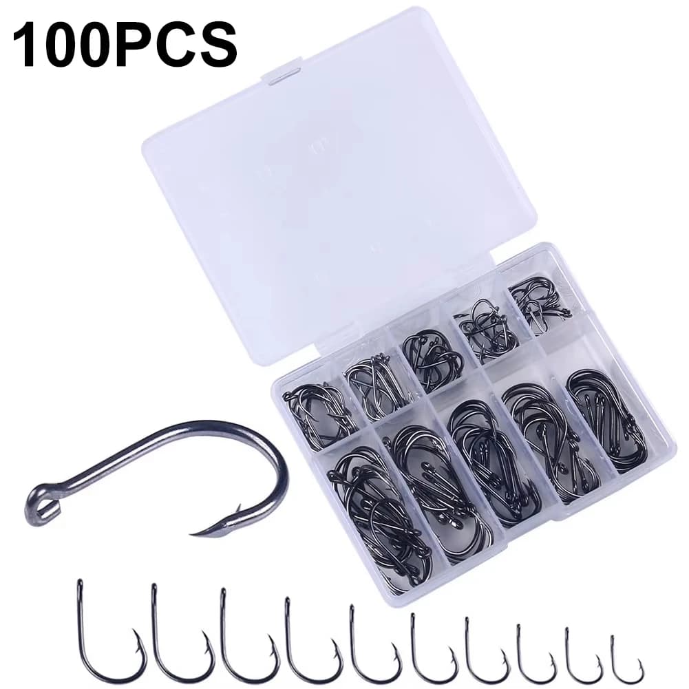 100pcs/set Fishing Hooks Ise-ni Set with Hole Boxed Fish Hook Sharp Fishing Hook Different Size Carp Fishhook Fishing Tackles