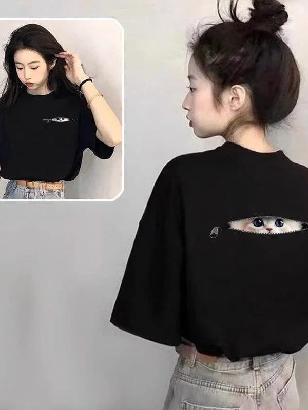 plus Size 300 Pounds Cute Cartoon Short Sleeve Women's T-Shirt Summer Student Design Loose Versatile Elegant Top Korean Style...
