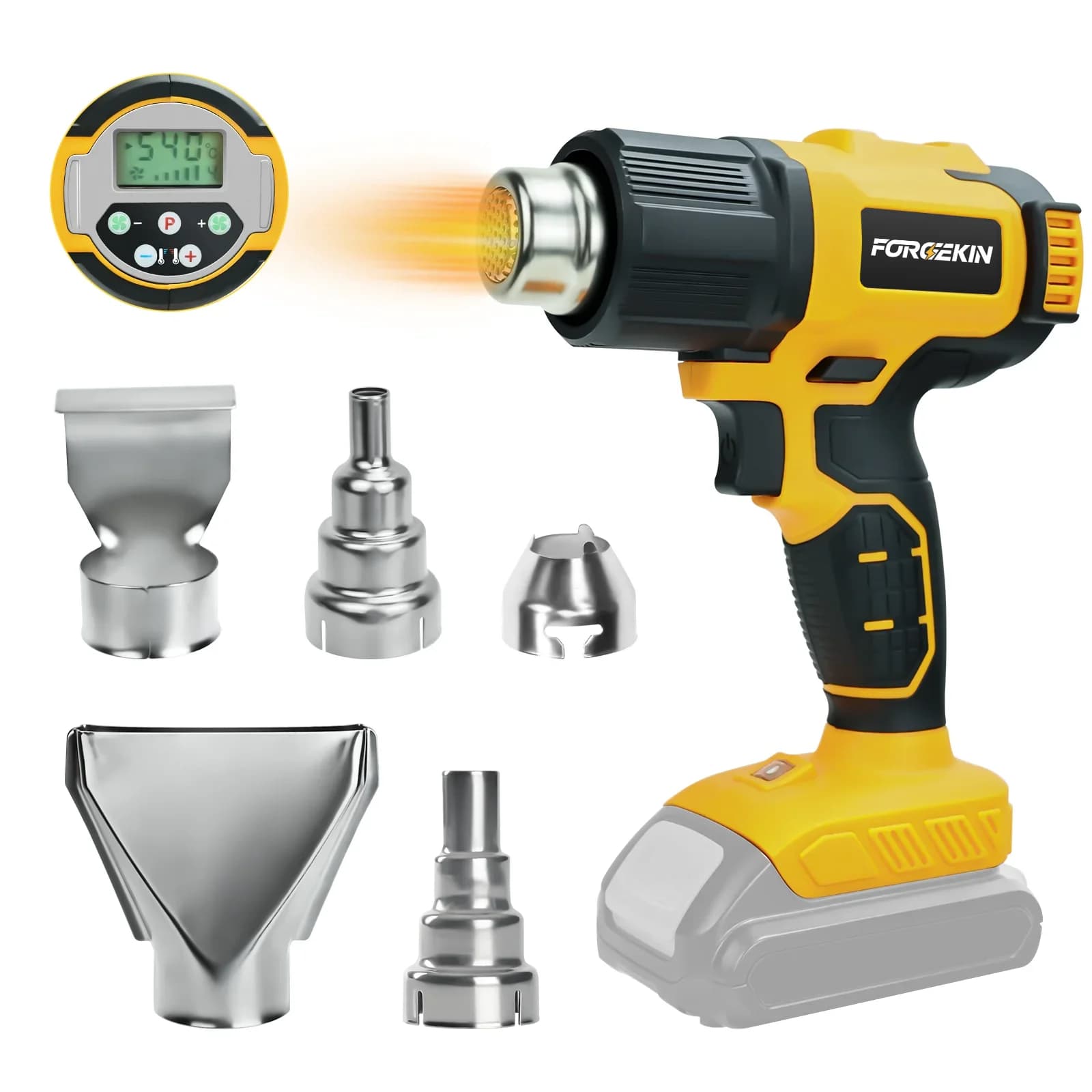 FORGEKIN Heat Gun with Safety Lock 350-550°C 200L/min Airflow Professional for Welding Heat Shrink Tasks For DEWALT battery PIN