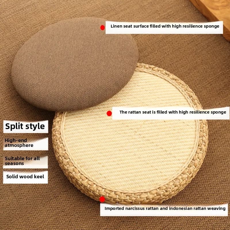 Japanese Tatami Floor Cushion Thick Rattan Meditation Seat Zen Kneeling Cushion for Buddhist Prayer Low Profile Tea Table Stools