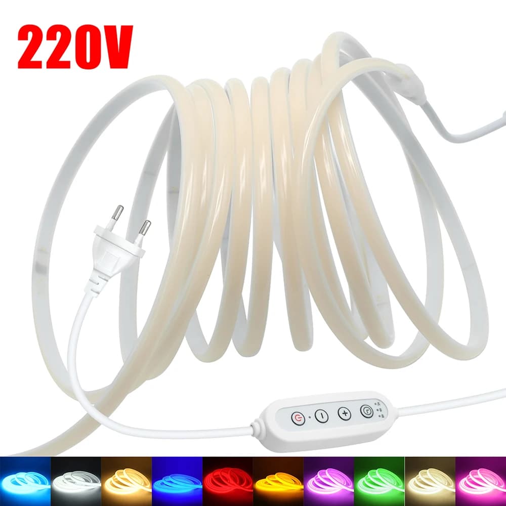 Polished Tube LED COB Neon Strip Light Natural White Warm Green Blue Yellow Pink Purple 220V Dimmer Power Kit Waterproof Decoration