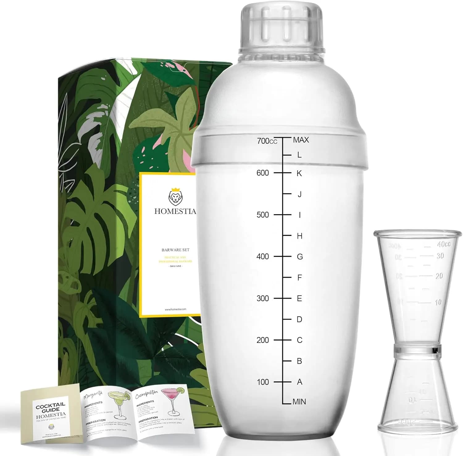 Set da Cocktail in Plastica a 2 Pezzi con Jigger, Strumenti da Bar Trasparenti per Uso Domestico e Feste (24oz/700cc)