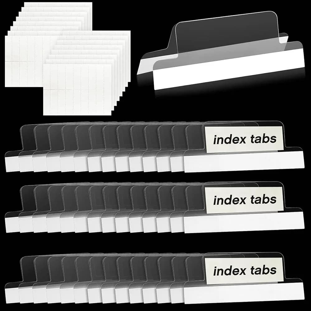 Insertable Self-Adhesive Tabs with Inserts , File Folder Labels Sticky Plastic Index Clear Divider Stick on File for Books Page