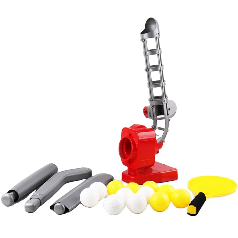 Lanciatore di palline 4in1 Baseball Tennis Cricket Hockey Gioco di palline Tiro automatico Giocattoli sportivi all'aria aperta Giocattolo di plastica per bambini