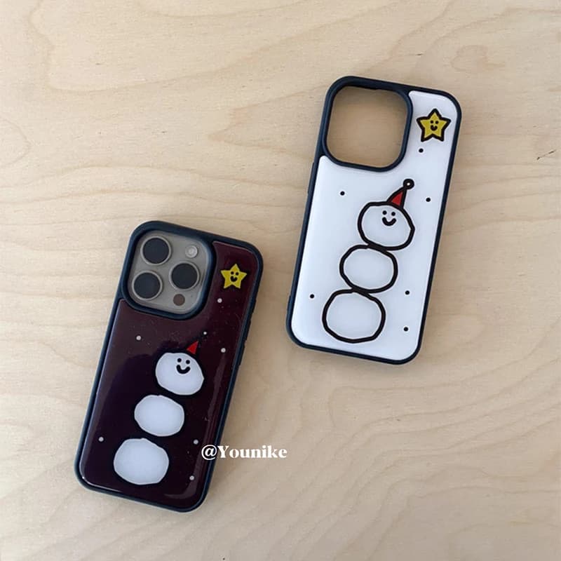 Cover posteriore per iPhone 17 Air 16 ProMax 15 14 Plus 13 12 11 con design coreano INS, simpatico pupazzo di neve a stella e bordo nero con colla a goccia