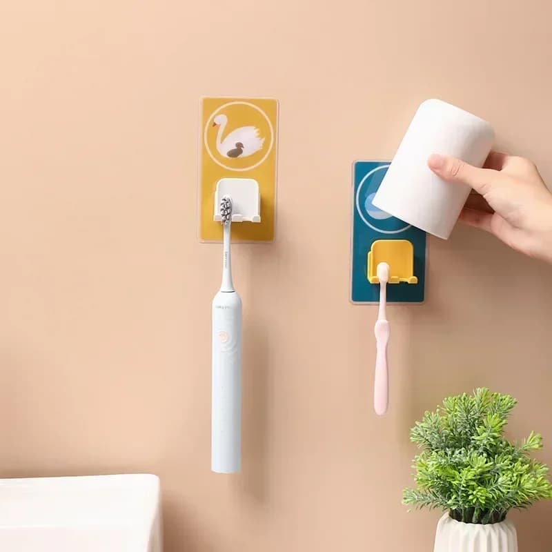 1Pc Cute Cartoon Animal Toothbrush Holder Wall Punch-free Storage Shelf Self-adhesive Hook for Smooth Wall Bathroom Organizer