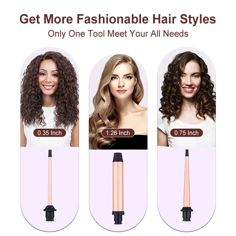 Set bacchette arricciacapelli 3 in 1 - Ferro arricciacapelli per capelli da donna con 3 bacchette intercambiabili per onde da spiaggia da 1/2 pollice a 1 1/4 pollice veloce
