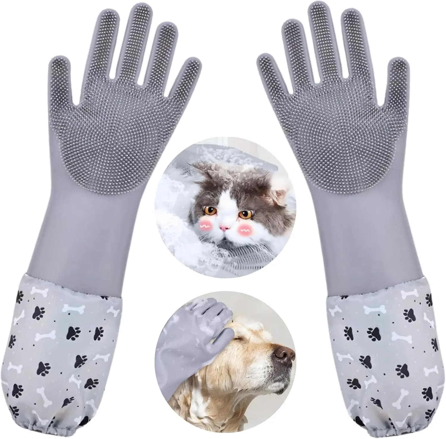 Guanti per il lavaggio dei cani con spazzole morbide per la toelettatura, il bagno e il massaggio degli animali domestici, guanti in silicone resistenti al calore per la pulizia