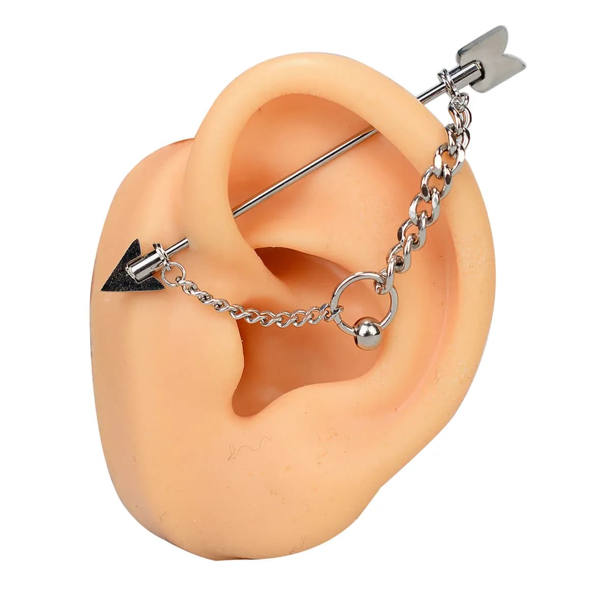 1PC acciaio chirurgico scintillante gioielli penetranti industriali con catena nappa orecchio ponte piercing orecchini bilanciere per donna uomo 16G