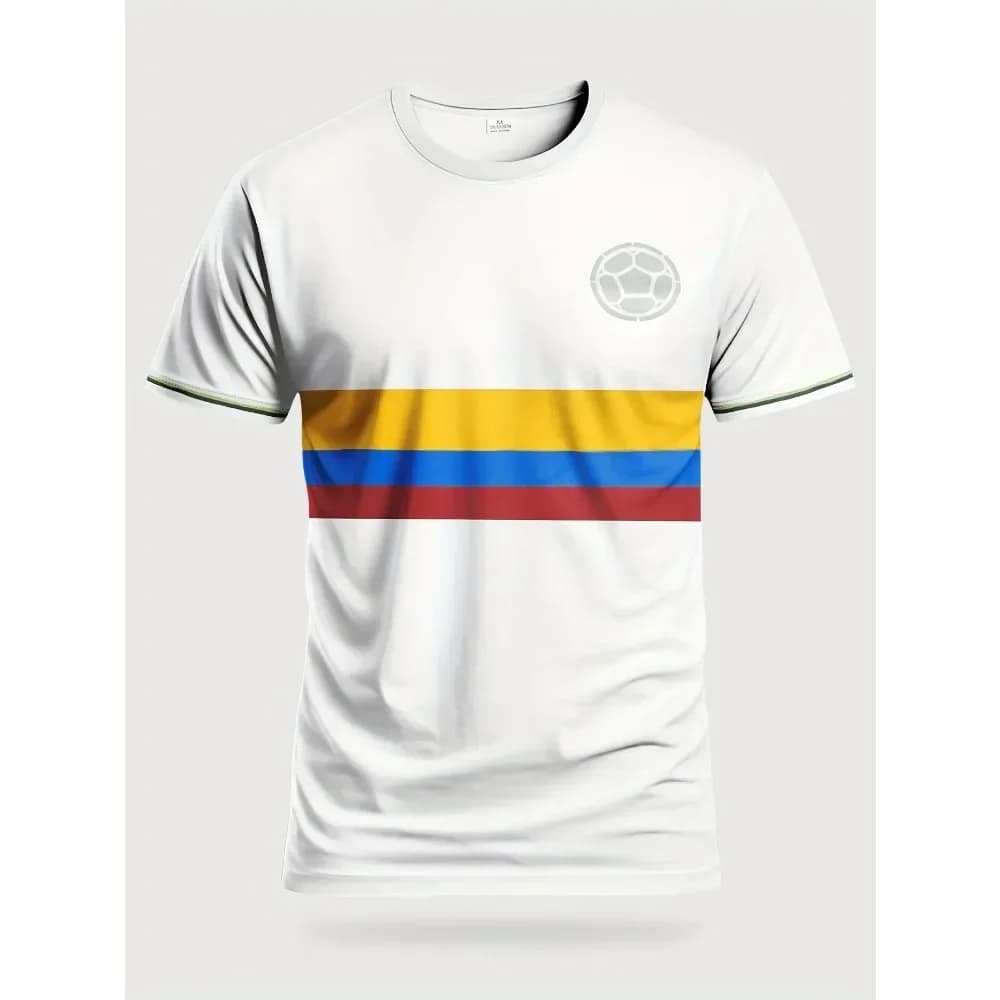 Maglia da Calcio 3D Colombia per Uomo, T-shirt Sportiva Comoda e Traspirante, Top Versatile per Allenamento all'Aperto e Tempo Libero