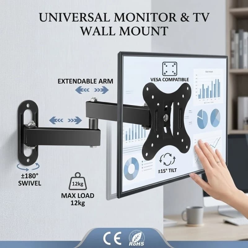 Supporto da parete per TV con monitor LCD LED, supporto regolabile per TV da 10-32 pollici, nero
