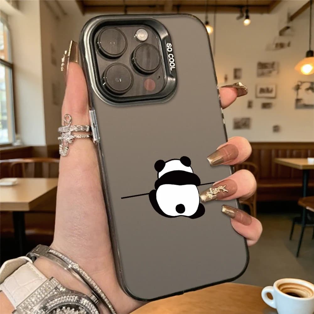 Simple Panda Silhouette Shockproof Phone Case for Iphone 16 15 14 13 12 11 Pro Max/Mini Anti-Scratch Premium Hard Cover