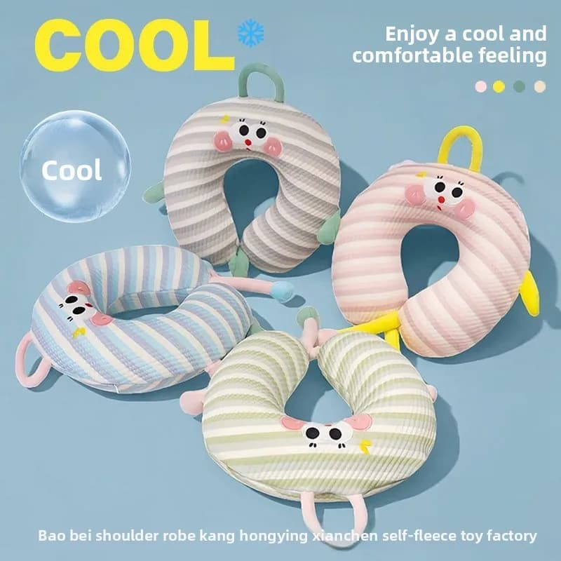 Cuscino da viaggio a forma di U gonfiabile in stile INS con simpatici cartoni animati, per bambini, adulti, famiglia e amici