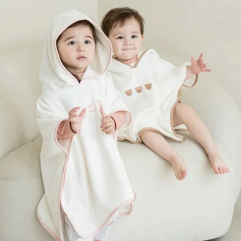 Towel with Baby Hood in Soft Velvet Coral, Children's Bathrobe with Sympathy Animal Cartoon, Baby Cover
