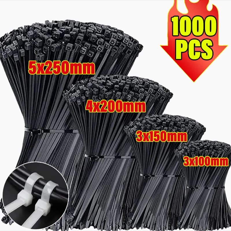 1000/100 Pezzi Fascette Stringicavo in Nylon Autobloccanti, Cinghie Regolabili per Fissaggio Cavi, Morsetti in Plastica Resistenti al Calore, Fascette Zip per Fili