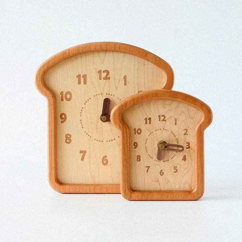 Ornamento da tavolo a pendolo per camera da letto, orologio da seduta in legno a forma di pane carino creativo