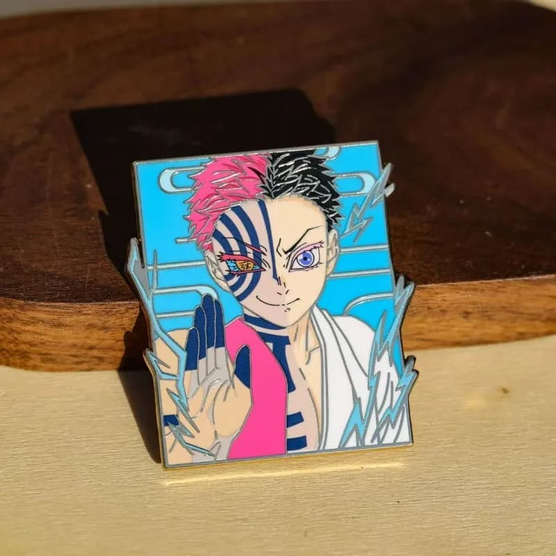 Demon Slayer Kimetsu no Yaiba Akaza (Hakuji) Enamel Pin, Upper Moon 3 Metal Brooch Badge, Anime Backpack Decoration Accessory
