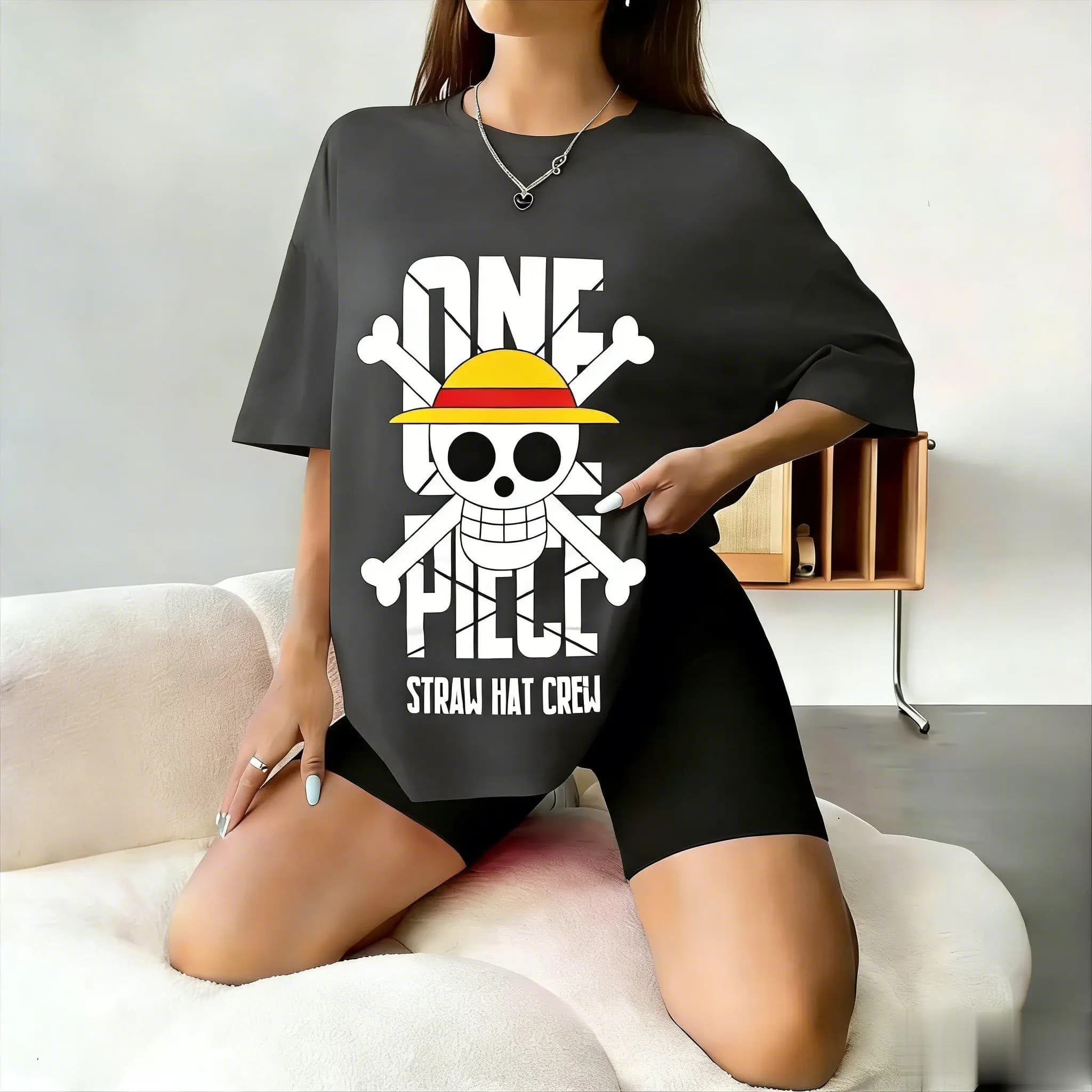 One Piece Cappello di Paglia Crew Anime T Shirt Uomo Donna Cotone Allentato Manica Corta Tee Top Rufy Grafica Estate Casual Streetwear Y2k
