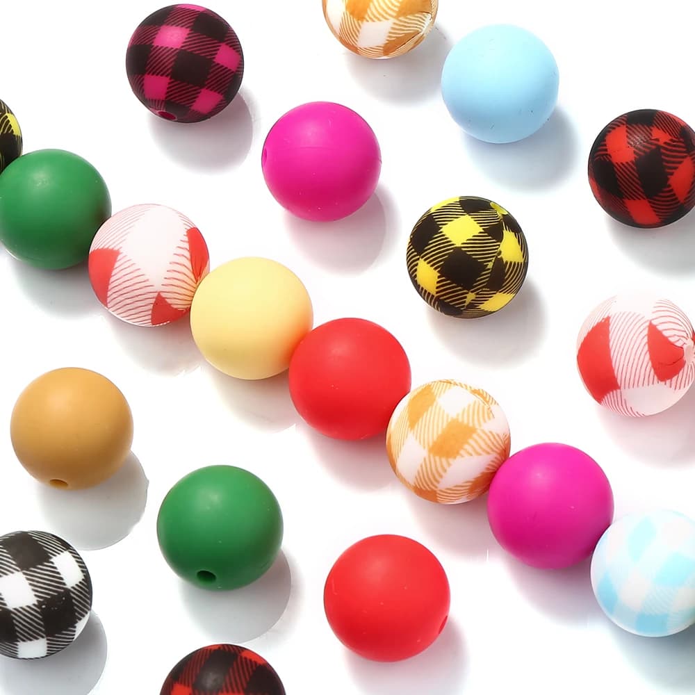 10 pz Silicone 15mm rotondo a scacchi stampa massaggiagengive perline commestibile fai da te ciuccio catena braccialetto bambino dentizione massaggiagengive accessori