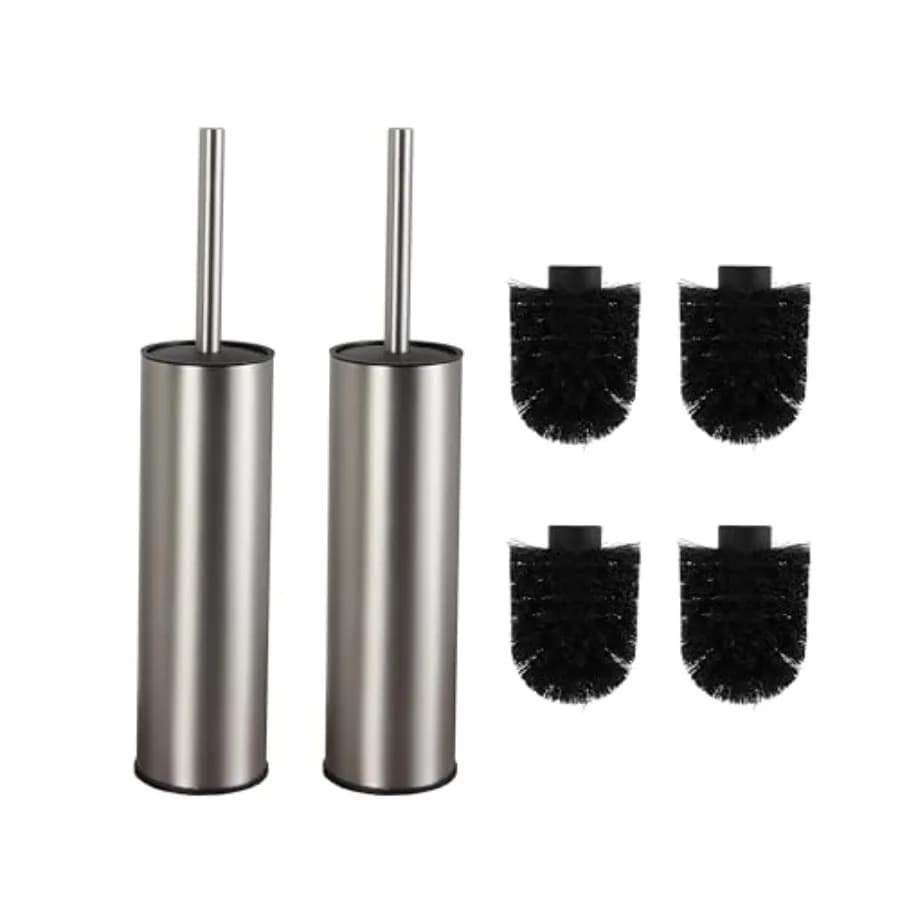 Set di Spazzole per WC con Supporto in Acciaio Inox, 2 Pezzi, Finitura Nichel Spazzolato