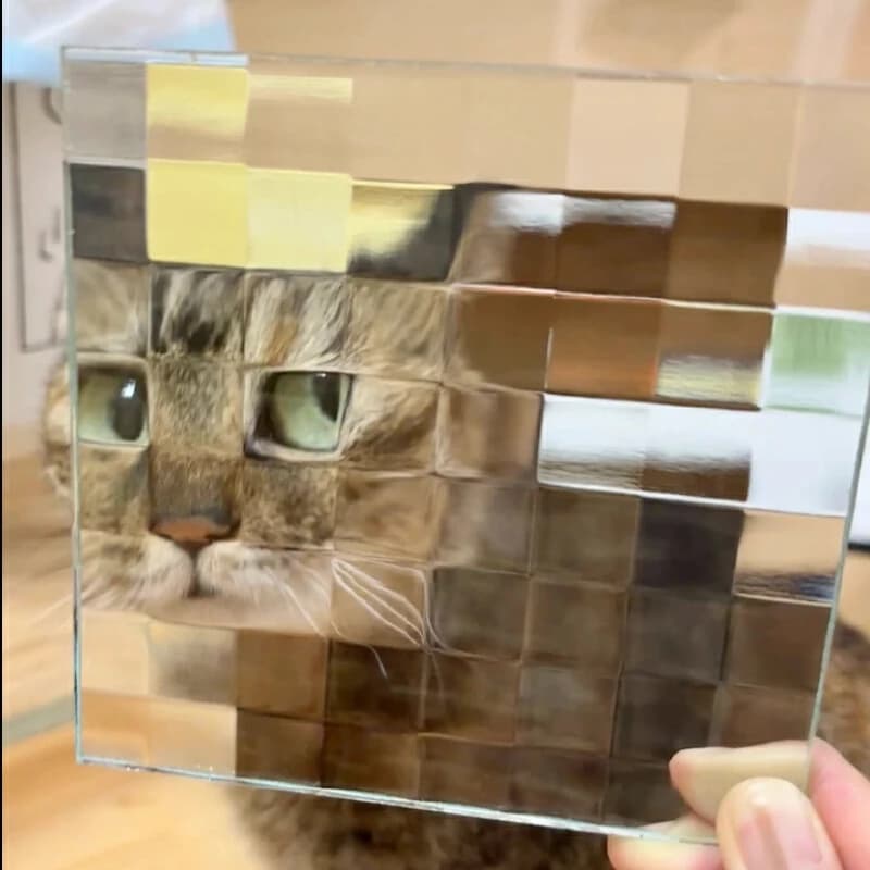 1 Pezzo Sfondo Fotografico 3D in Vetro a Doppio Quadrato, Accessorio per Animali Domestici con Mosaico Pixel Carino e Giocoso per Gatti e Cani, Oggetto di Scena Creativo per Fotografia