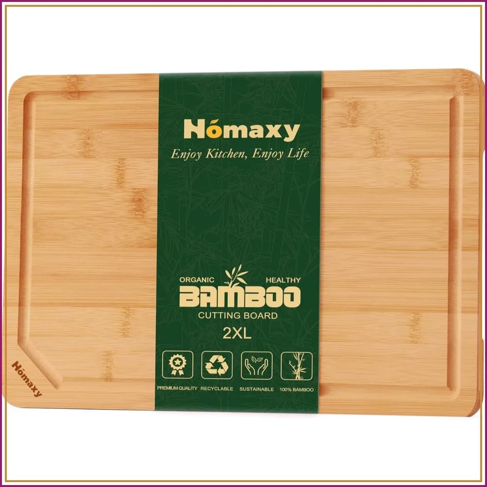Extra Large Organic Bamboo Cutting Board 20"x14" with Juice Groove & Handles, Pre-Oiled