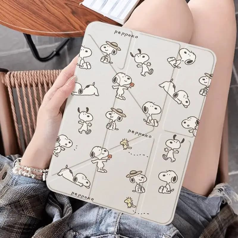 Custodia Y Fold Semplice Snoopy per iPad Air 11, Cover per iPad Pro 11, 10.9in, 12.9 M2, M3, M4, Mini 7, compatibile con iPad 10a, 11a generazione, A16, 9a generazione, con Porta Pencil