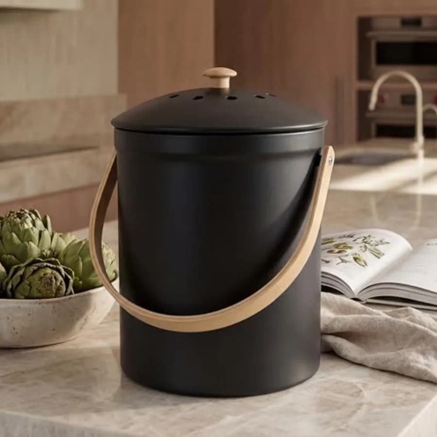 Elegante Contenitore per Compost da Cucina con Coperchio Anti-Odore - Secchio per Compost Antiruggine e Inodore per il Tuo Piano di Lavoro Senza Odori