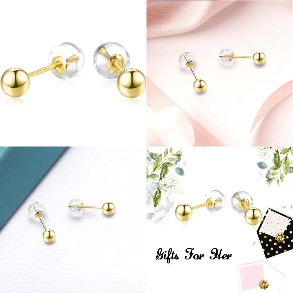 Orecchini a bottone con sfera in oro giallo 18 carati da donna, orecchini in oro per ragazze, accessori di gioielli alla moda