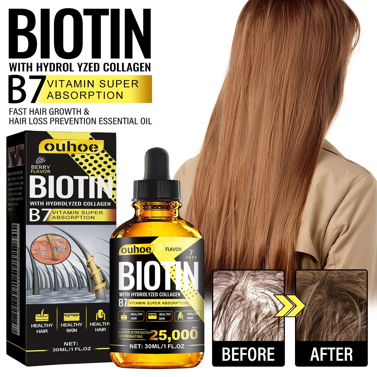 Olio Essenziale per la Cura dei Capelli con Collagene e Vitamina B7 - Nutriente, Delicato e Lisciante