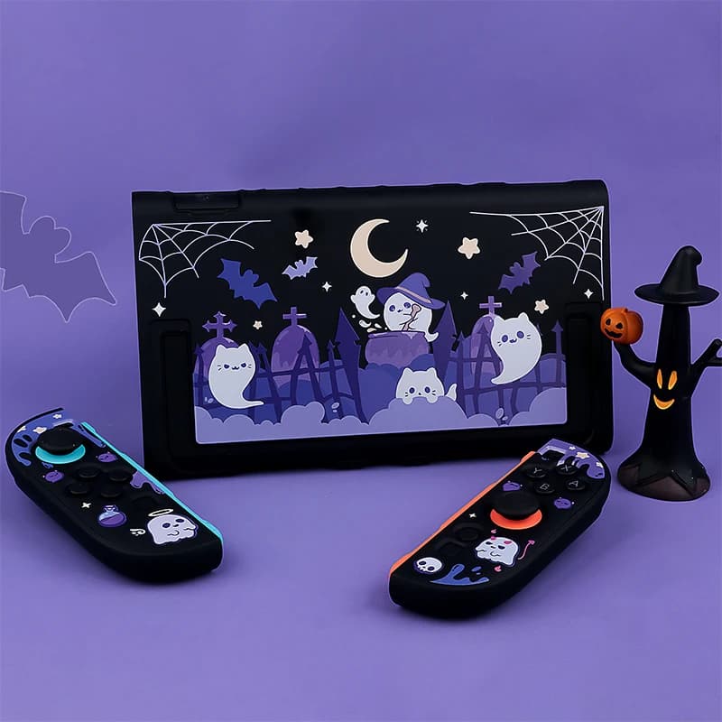 Custodia Rigida Nera Fantasma per Switch OLED/Switch2, Cover Completa Antiurto per Console da Gioco, Accessori