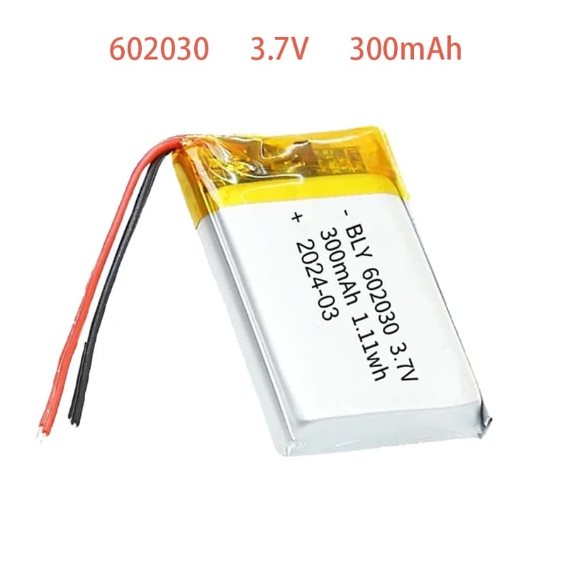 3,7 V 300 mAh 602030 Batteria ricaricabile agli ioni di litio polimerica per giocattoli, luci a LED, altoparlanti Bluetooth, smartwatch, pistole giocattolo