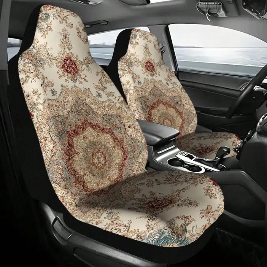 2-Piece Floral Mandala Car Seat Covers For Front Seats Universal Fit Polyester Breathable Machine Washable