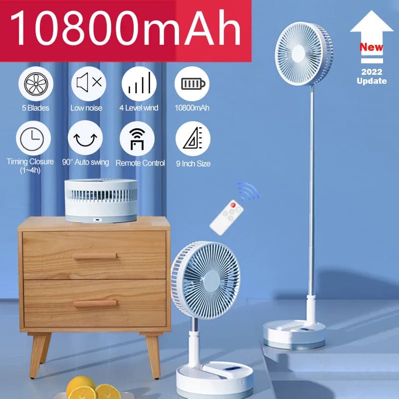 P10 10800mAh Ventilatore portatile pieghevole USB Dispositivo di raffreddamento dell'aria con telecomando Ventilatore da pavimento wireless ricaricabile silenzioso per scrivania da campeggio