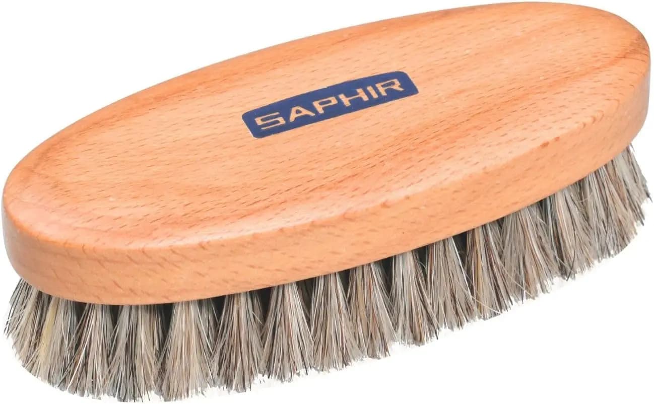 Spazzola ovale in crine di cavallo per la pulizia, lucidatura e finitura di scarpe in pelle - Setole marroni - 5” (13,5 cm)