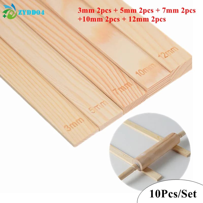 ●10Pcs 3/5/7/10/12MM Ceramic Clay Board Guide Pine Wood Strip Wooden Ruler Ceramic Tool Rolling Clay Cutting Wood Guide Rail