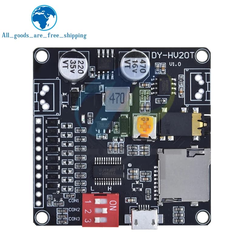 TZT 1/3PCS DY-HV20T 12V/24V power supply10W/20W Voice playback module supporting Micro SD card MP3 music player for Arduino