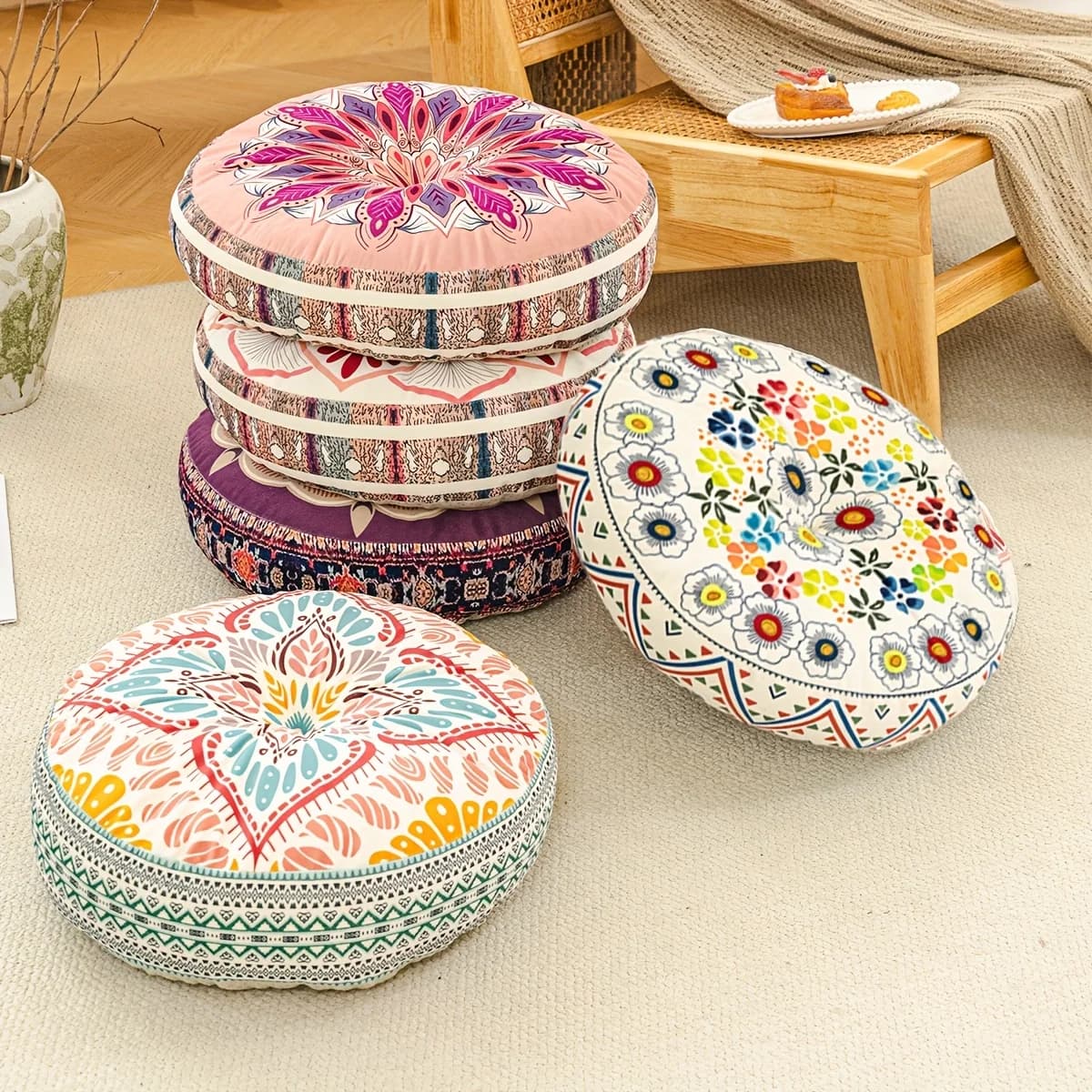 1pc Bohemian Style Cushion, Suitable for Meditation Pads, Chair Cushions, Stool Pads, Filled with Polyester, Short Plush Digital