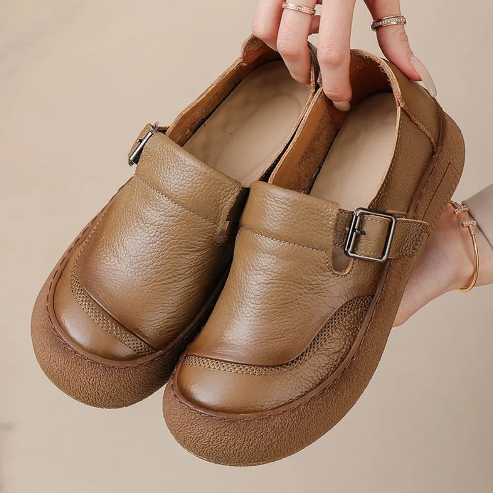 Women's casual single shoes Spring Autumn New style retro Décolleté with thick bovine leather sole for women with round toe Mum shoes with soft sole