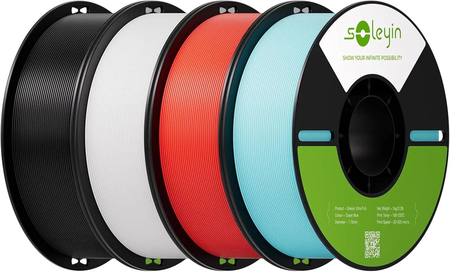 PLA Filament 1.75mm 4KG, 4 Pack 1kg Spool, Neatly Wound, ±0.02mm Accuracy, High-Speed & Strong Toughness, No Warping, Fits Most FDM Printers (Black & White & Red & Blue)