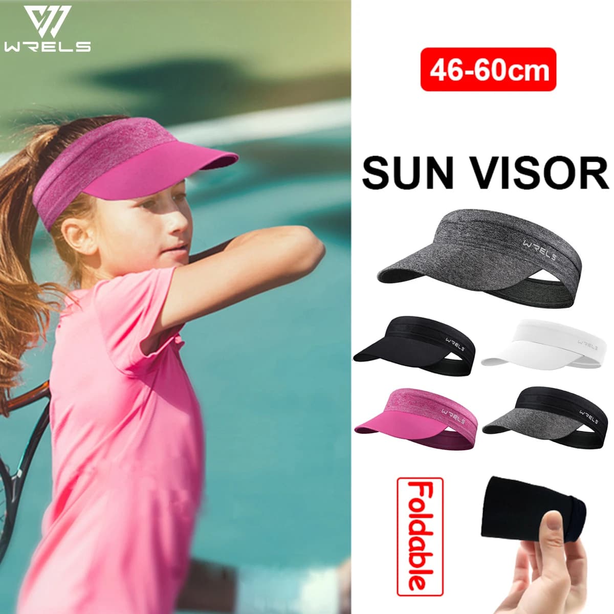 WRELS Elastic visor hat for children, woman, man, adjustable foldable sports cap, portable outdoor parasol cap with sweat