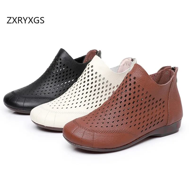 ZXRYXGS Stivali Estivi Premium in Pelle Bovina con Fori, Nuova Tendenza 2026, Comodi e Traspiranti, Scarpe Fresche, Sandali Piatti, Taglie Grandi
