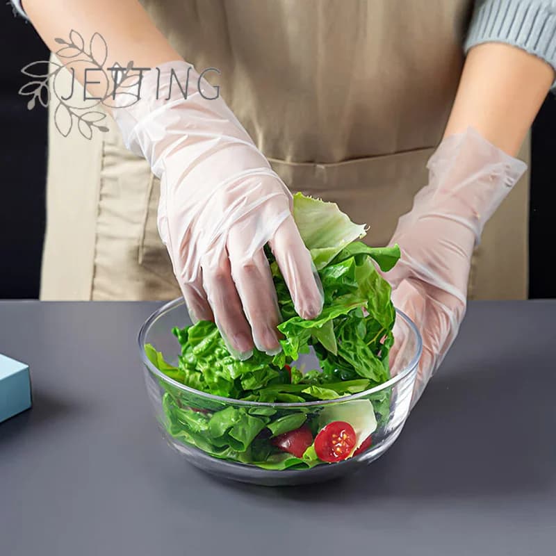 Hot 100 pz/scatola Guanto Senza Lattice TPE Guanti Usa E Getta Trasparente Antiscivolo Acido Sicurezza Sul Lavoro Grado Alimentare Guanti Per La Pulizia Della Casa