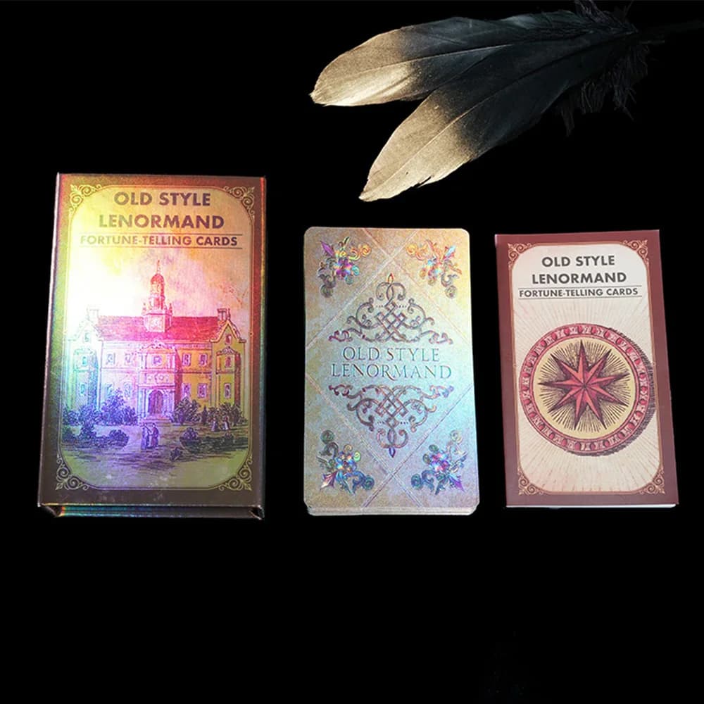 Waterproof PVC Old Style Lenormand Cards Laser Holographic 40 Oracle Deck Divination Board Game with Gift Box& English Booklet