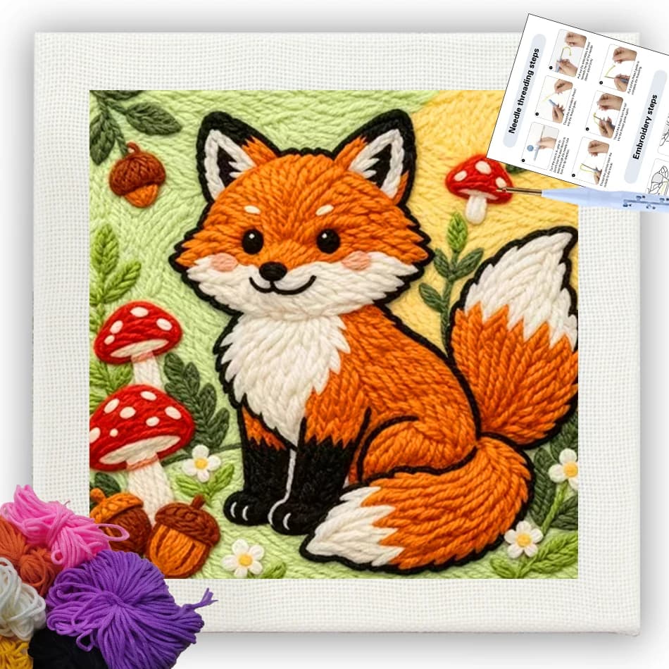 CHENISTORY Punch Needle Starter Kit Gift fox embroidery hoop 25x25cm Sewing Tufting Sewing accessories Cross stitch kits Crafts