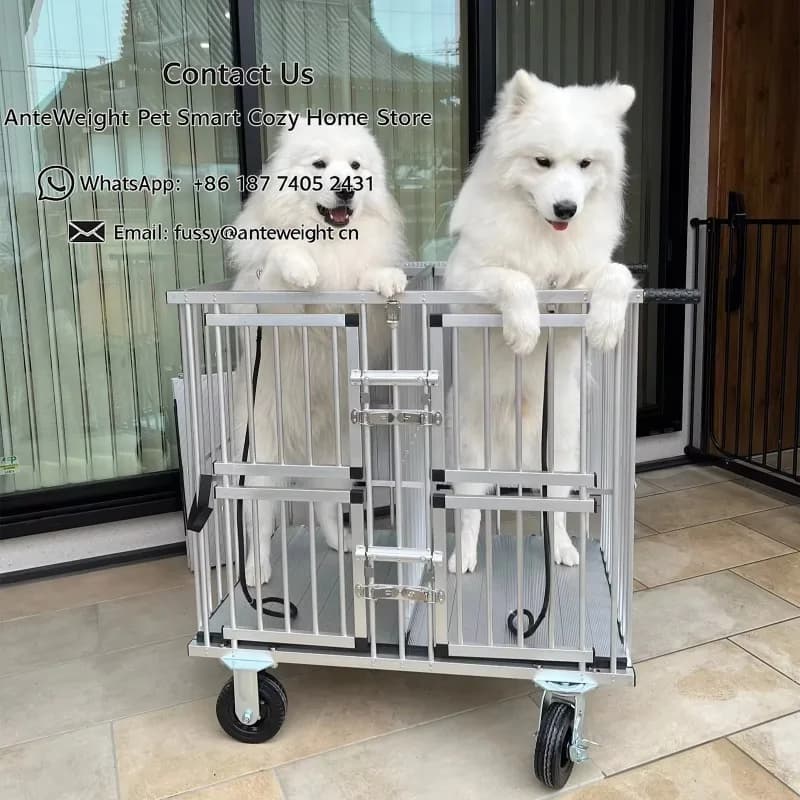 Carrello Trasportino per Cani Leggero da Esterno a 4 Ruote, Pieghevole in Alluminio per Esposizioni, Viaggi e Saloni