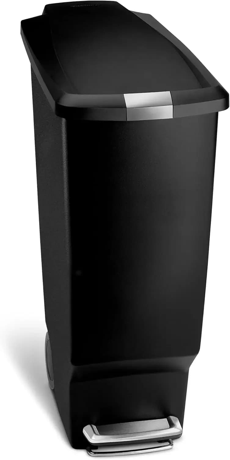 Cestino per Rifiuti da Cucina Sottile da 40 Litri con Chiusura a Scorrimento Sicura, in Plastica Nera